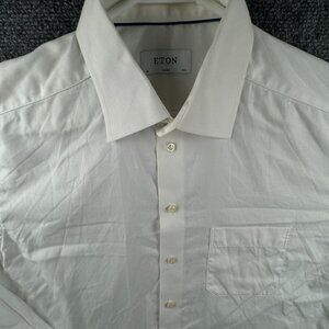 Eton White Long Sleeve Button Up Shirt Cotton Size 16.5 Classic Signature Twill
